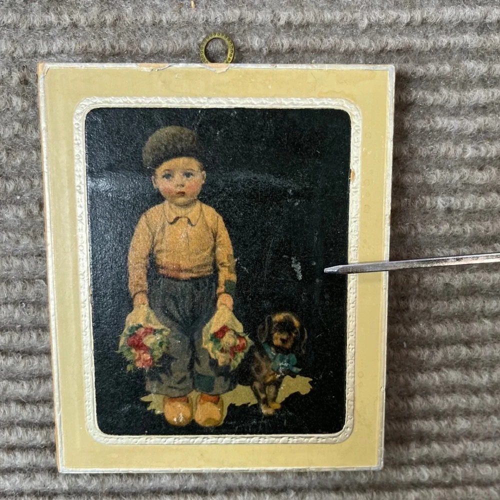 Vintage Dutch Children Wood Wall Plaques Set of 2 Miniature Folk Art Boy Girl